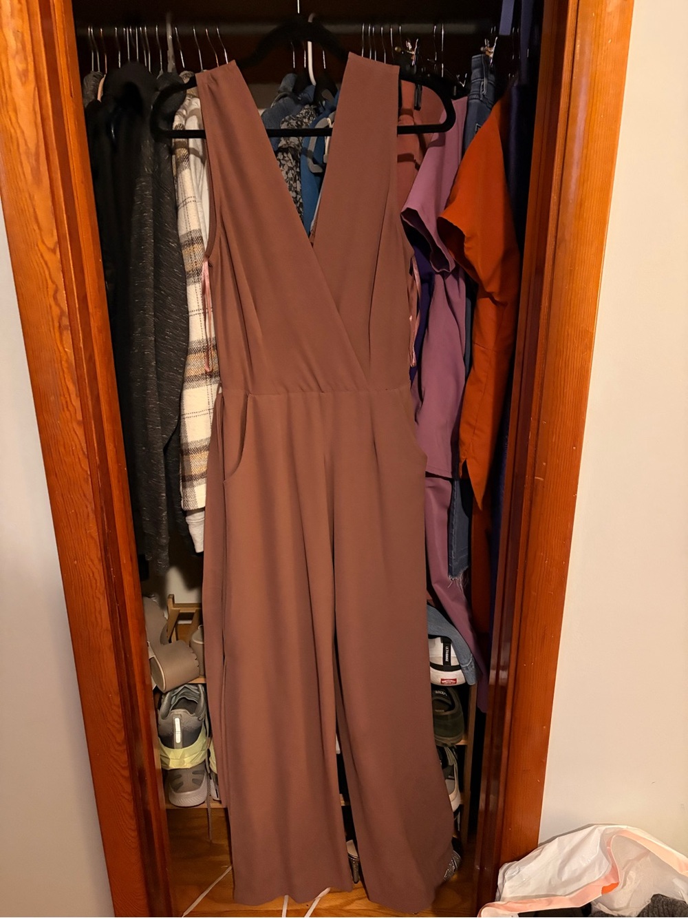 Monteau Mauve Sleeveless V-Neck Wide-Leg Jumpsuit